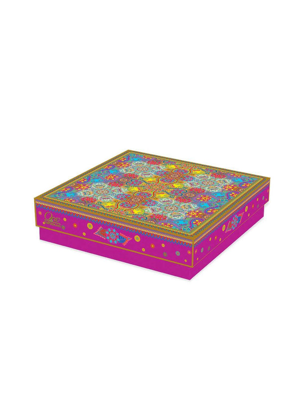 Multi Pattern Ornamental Floral Design Box for Packing - Cloth Packaging Box - Square Yellow Box - BoxGhar