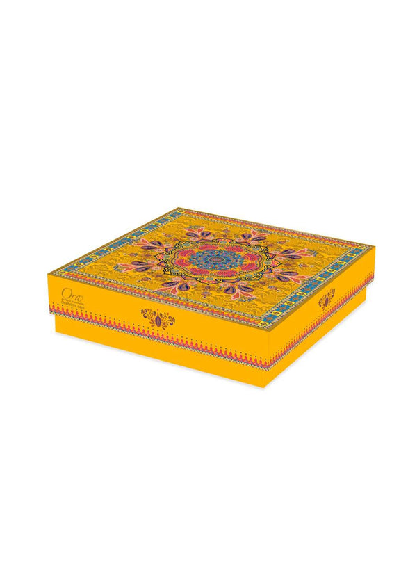 Multi Pattern Ornamental Floral Design Box for Packing - Cloth Packaging Box - Square Yellow Box - BoxGhar