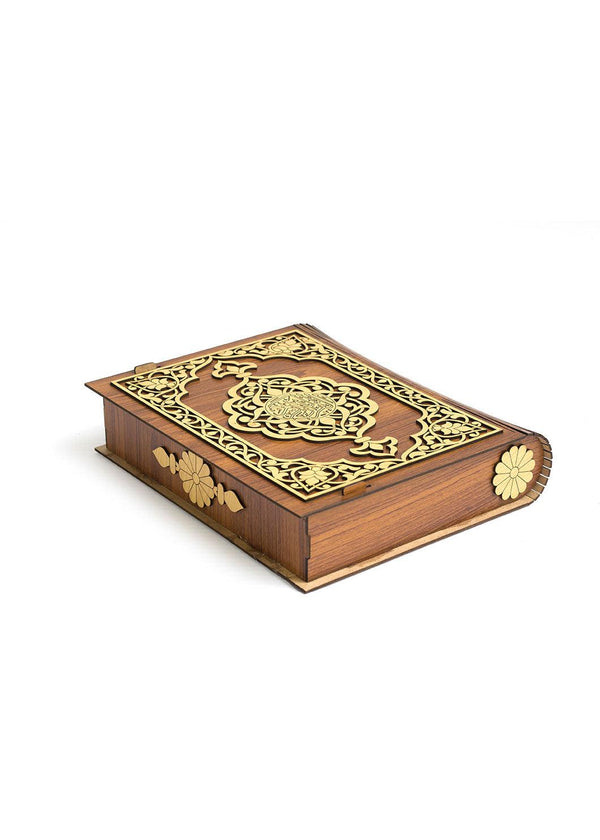 Brown And Badge Wooden Box For Quran - Wooden Juzdaan - Quran Ghilaf - Premium Wooden Box - For Quran - BoxGhar