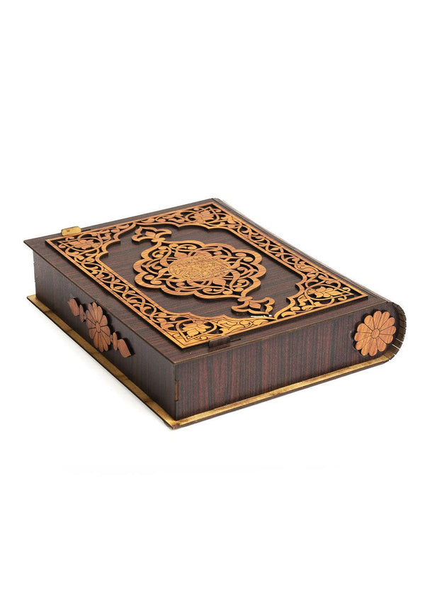 Dark Bown Wooden Box With Lighr Brown Carvin Gift Box For Quran - Wooden Juzdaan - Quran Ghilaf - Premium Wooden Box - For Quran - BoxGhar