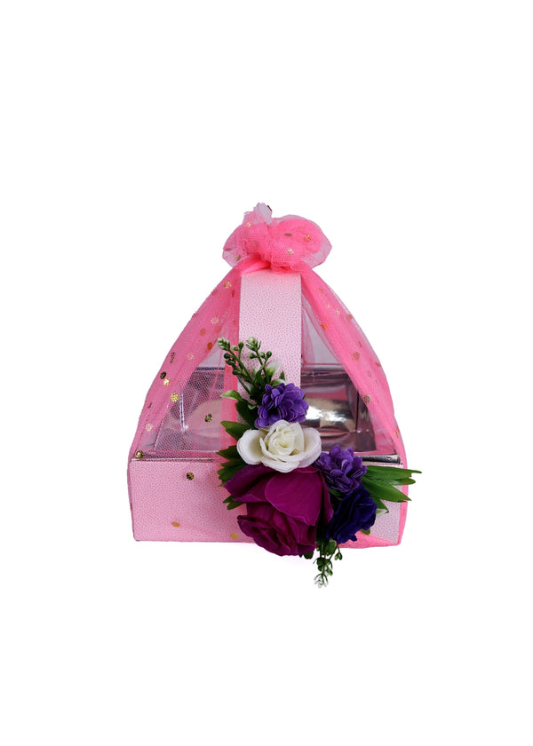 Pink Color Floral Basket for Packing Gifts - Small Size