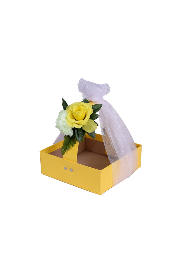Yellow Color Floral Basket for Packing Gifts - Small Size