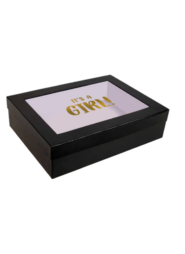 Black Gift Box with "It's a Girl!" Message