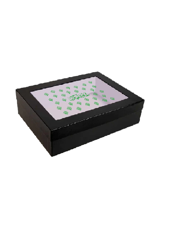 Elegant Black Gift Box with Transparent Lid with "SHADI MUBARAK"