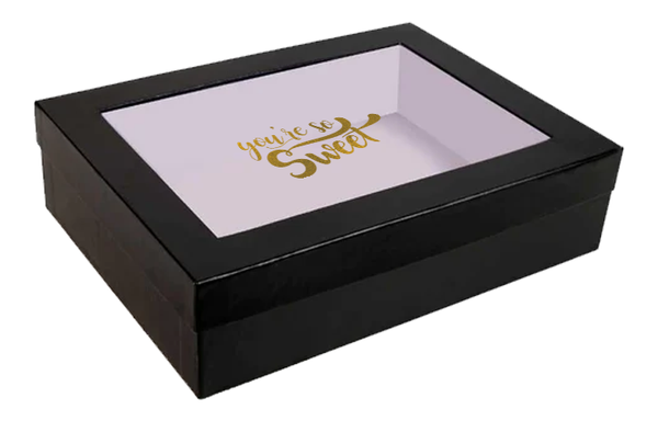 Black Gift Box with Clear Lid and "You're So Sweet" Text