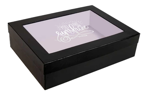 Elegant Black Gift Box with Clear Lid and "You Are My Sunshine"