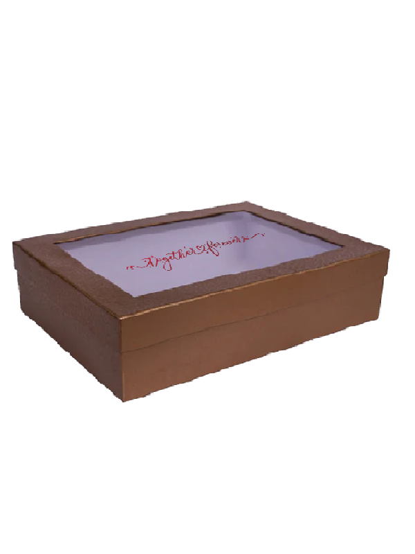 Elegant Brown Storage Box with Transparent Lid and "Together Forever" Inscription