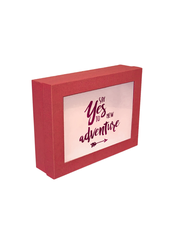 Red Shadow Box with"SAY YES TO NEW ADVENTURE"