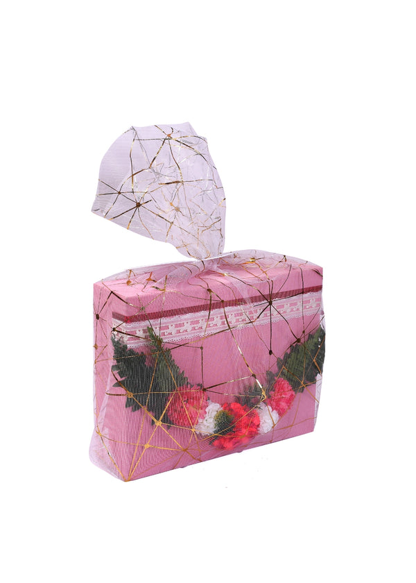 Pink Color With Flower Box & Net For Gift Packing