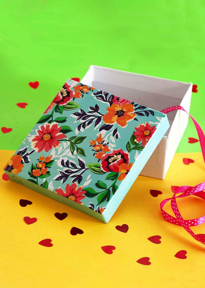 Turquoise Color Floral Design Box for Packing - BoxGhar