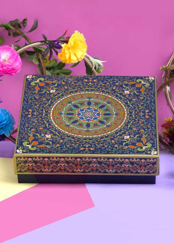 Multi Color Ornamental Floral Design Box for Packing - Cloth Packaging Box - Square Blue Box - BoxGhar