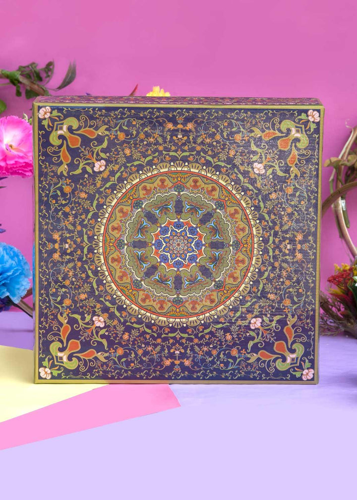 Multi Color Ornamental Floral Design Box for Packing - Cloth Packaging Box - Square Blue Box - BoxGhar