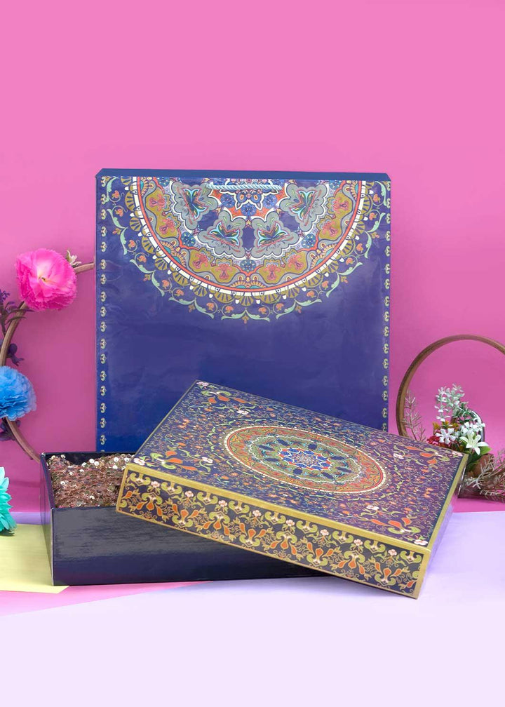 Multi Color Ornamental Floral Design Box for Packing - Cloth Packaging Box - Square Blue Box - BoxGhar