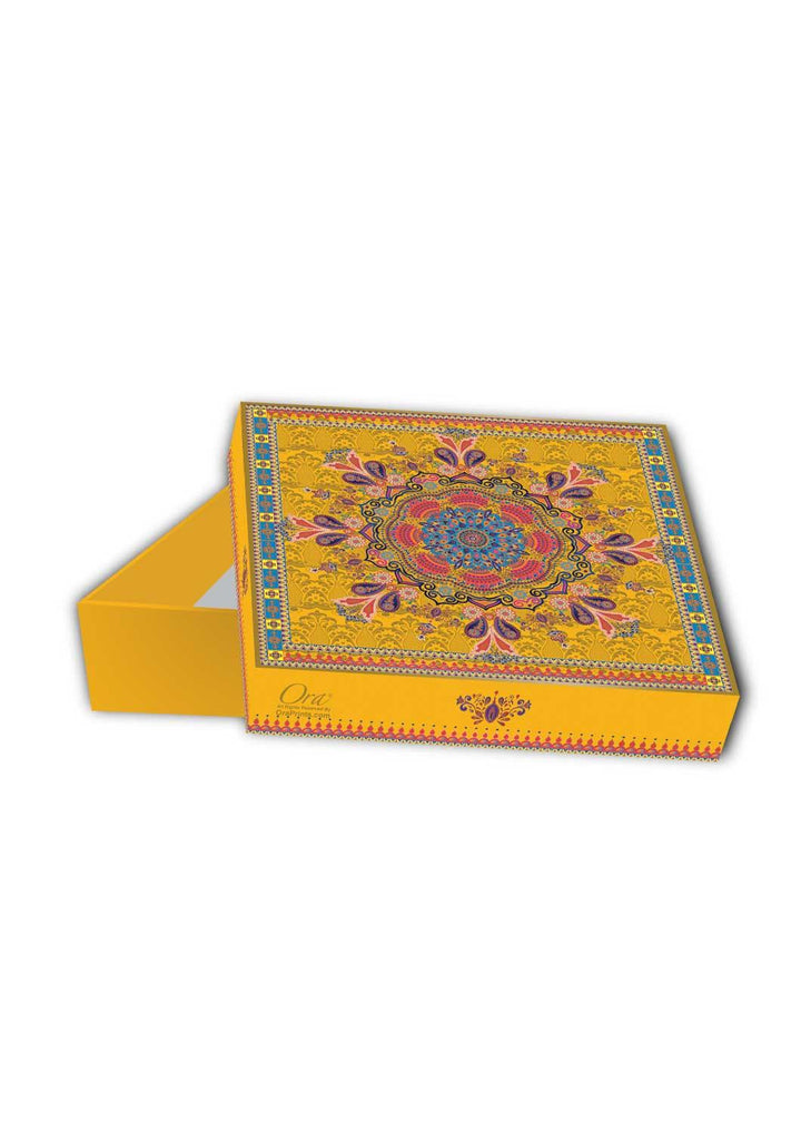 Multi Pattern Ornamental Floral Design Box for Packing - Cloth Packaging Box - Square Yellow Box - BoxGhar