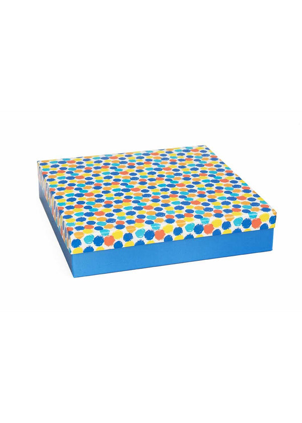 Square Empty Box - Blue Yellow Orange Polka Dot Box For Clothe Packaging - Plain Empty Designed Box - BoxGhar