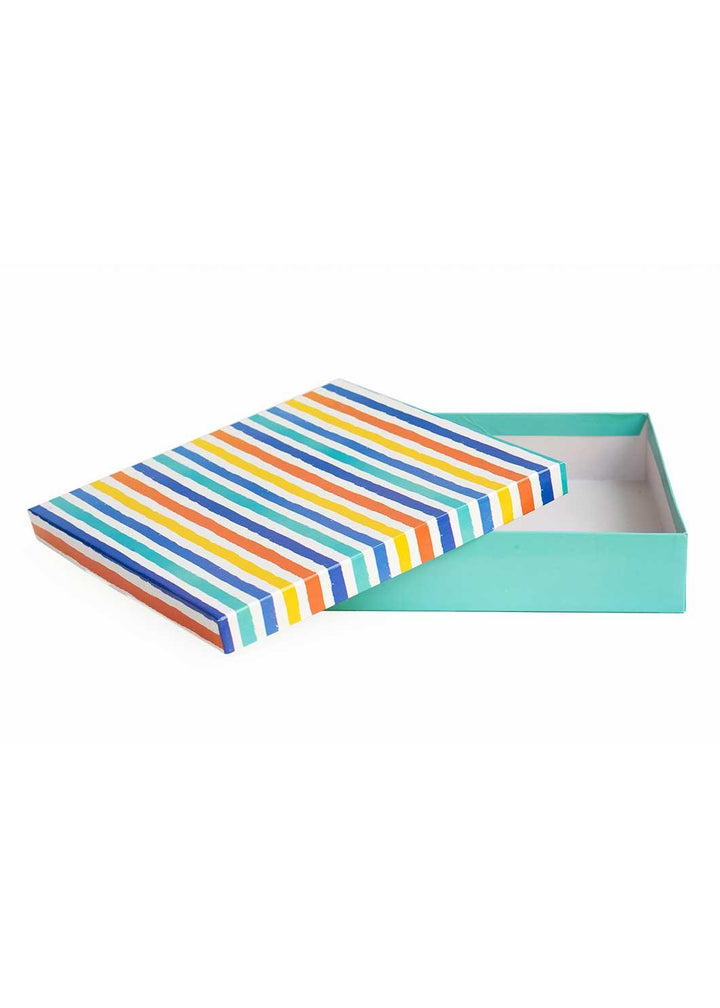 Blue Yellow Orange Stripes Empty Box - Blue Yellow Orange Stripes Box For Clothe Packaging - Empty Designed Box - BoxGhar