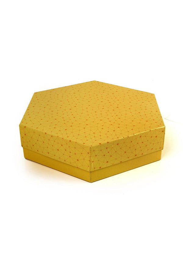 Connected Dots Design Golden Hexagon Box For Multipurpose Packaging - BoxGhar