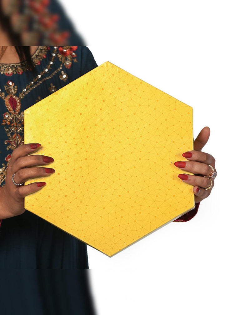 Connected Dots Design Golden Hexagon Box For Multipurpose Packaging - BoxGhar