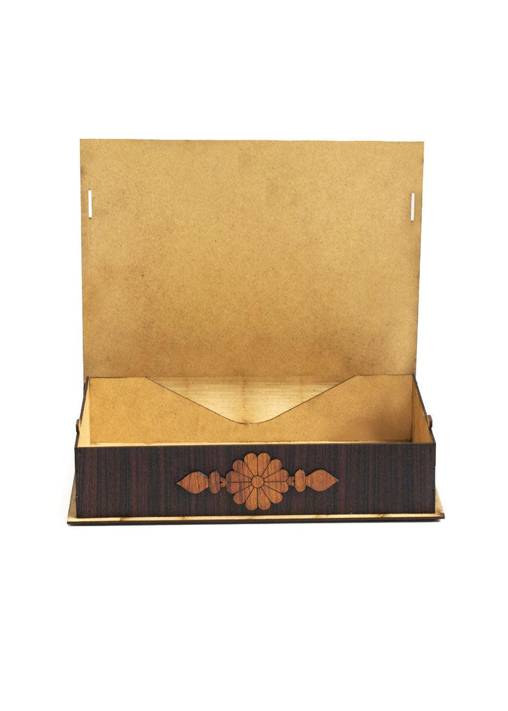 Dark Bown Wooden Box With Lighr Brown Carvin Gift Box For Quran - Wooden Juzdaan - Quran Ghilaf - Premium Wooden Box - For Quran - BoxGhar