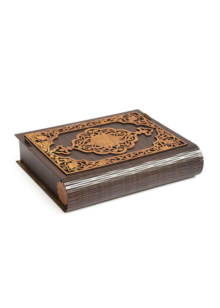 Dark Bown Wooden Box With Lighr Brown Carvin Gift Box For Quran - Wooden Juzdaan - Quran Ghilaf - Premium Wooden Box - For Quran - BoxGhar