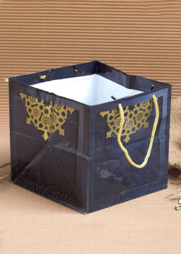Premium Black Bag 7.7x7.7 inch - Golden design Patter - Square Bag For Gift Box Packaging - BoxGhar