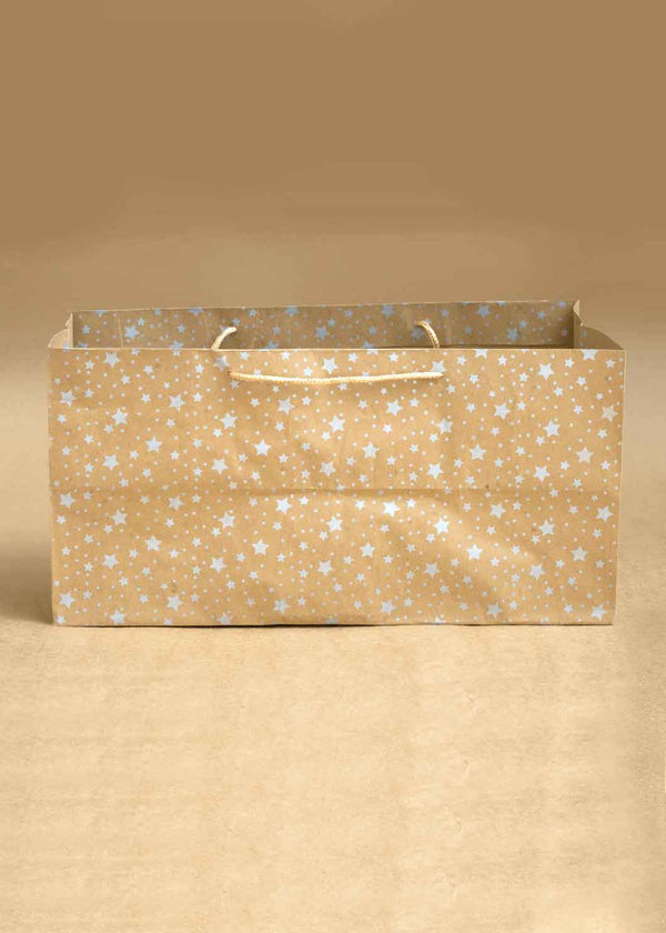 Craft Paper Bag Star Pattern - Craft Paper Bag - Yellow Silver Red - 14x7 Square Paper Bag