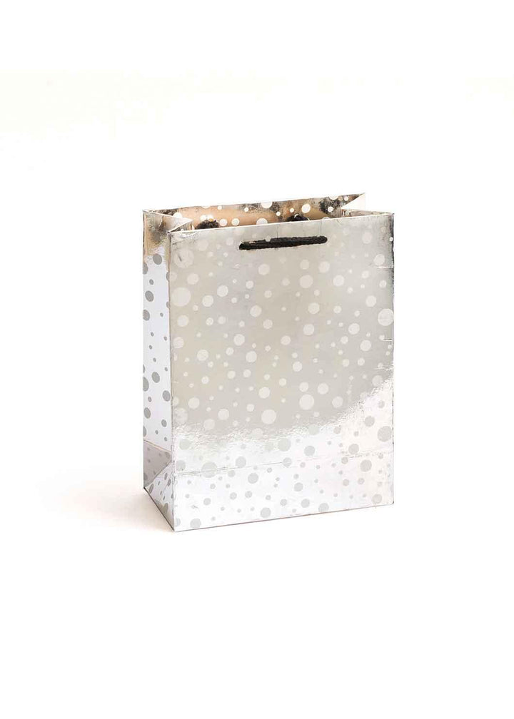 Paper Dots Pattern - Paper Bag - Silver & White - 7x4.5 Paper Bag - BoxGhar