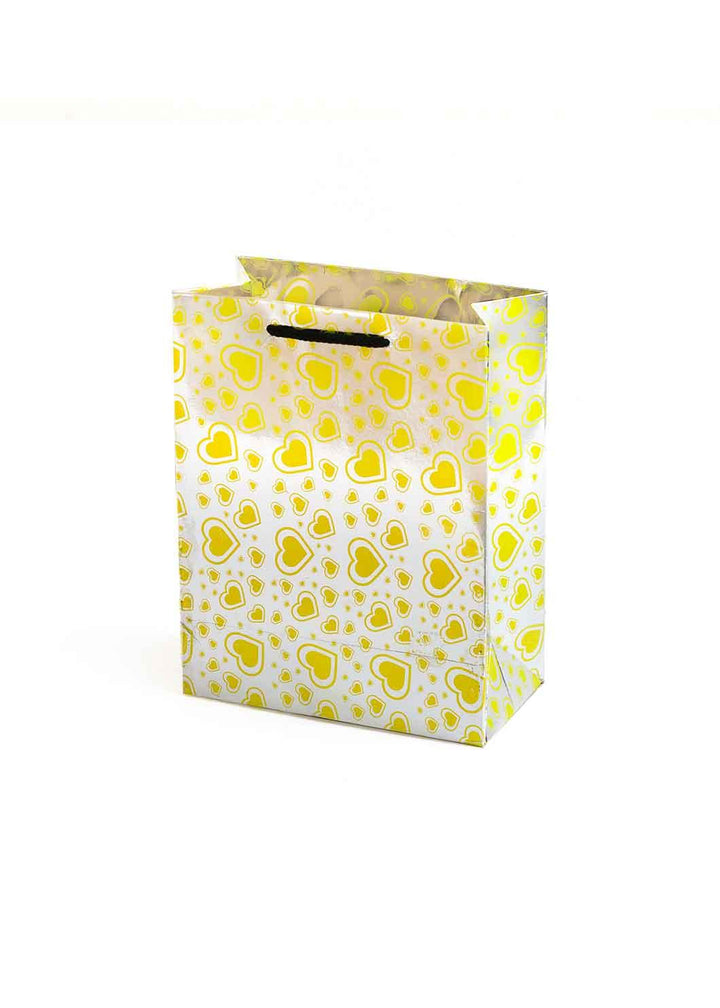 Paper Heart Pattern - Paper Bag - White & Yellow- 7x4.5 Paper Bag - BoxGhar