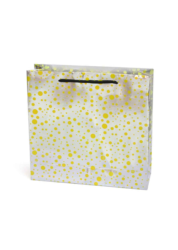 Paper Dots Pattern - Paper Bag - Silver & Yellow - 13 x 4 Paper Bag - BoxGhar