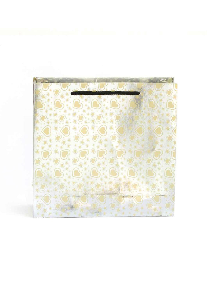 Paper Heart Pattern - Paper Bag - White & Gold- 13 x 4 Paper Bag - BoxGhar